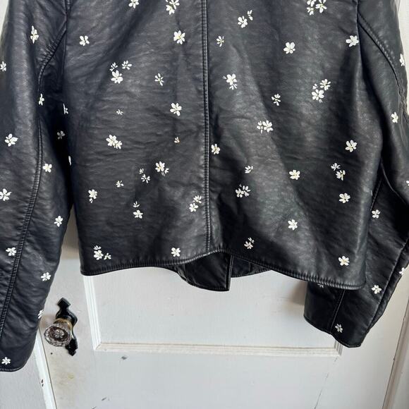 Abercrombie & Fitch Faux Leather Daisy Painted Black Moto Jacket Floral Unique - Picture 9 of 14